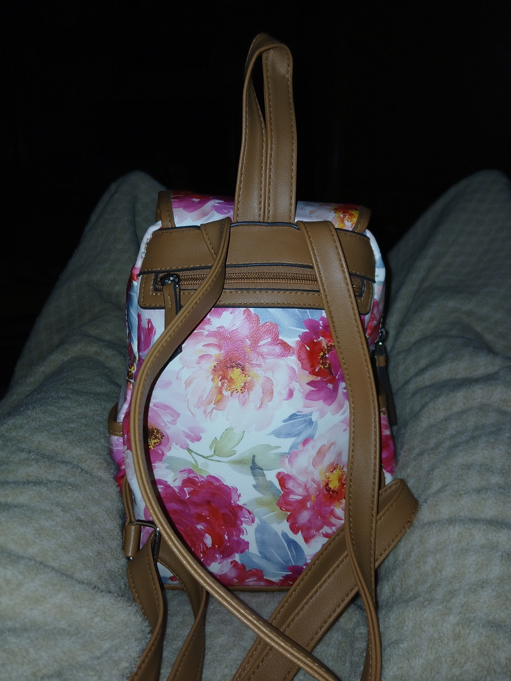 Rosetti Floral Backpack in Pink, White & Tan Trim - Picture 6 of 9